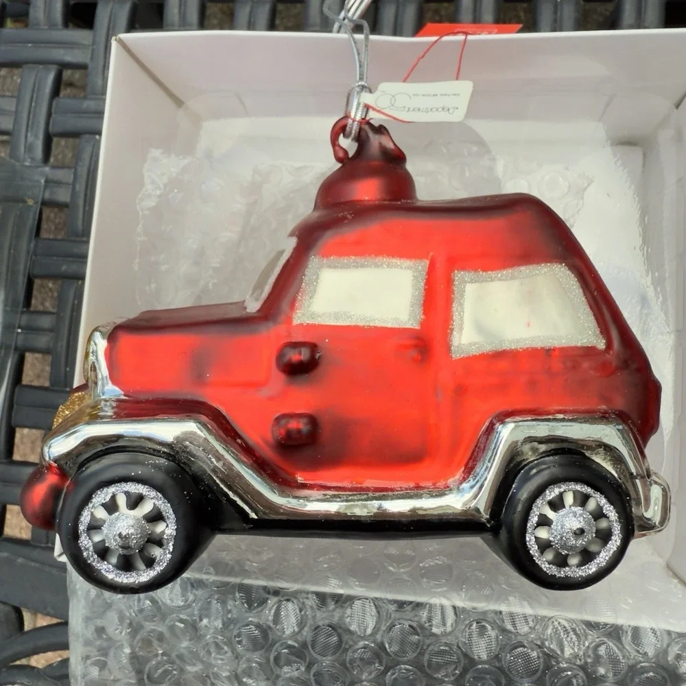 Vtg 90s Dept 56 Mercury Glass Sport Utility Vehicle Ornament Large Shiny Red Car